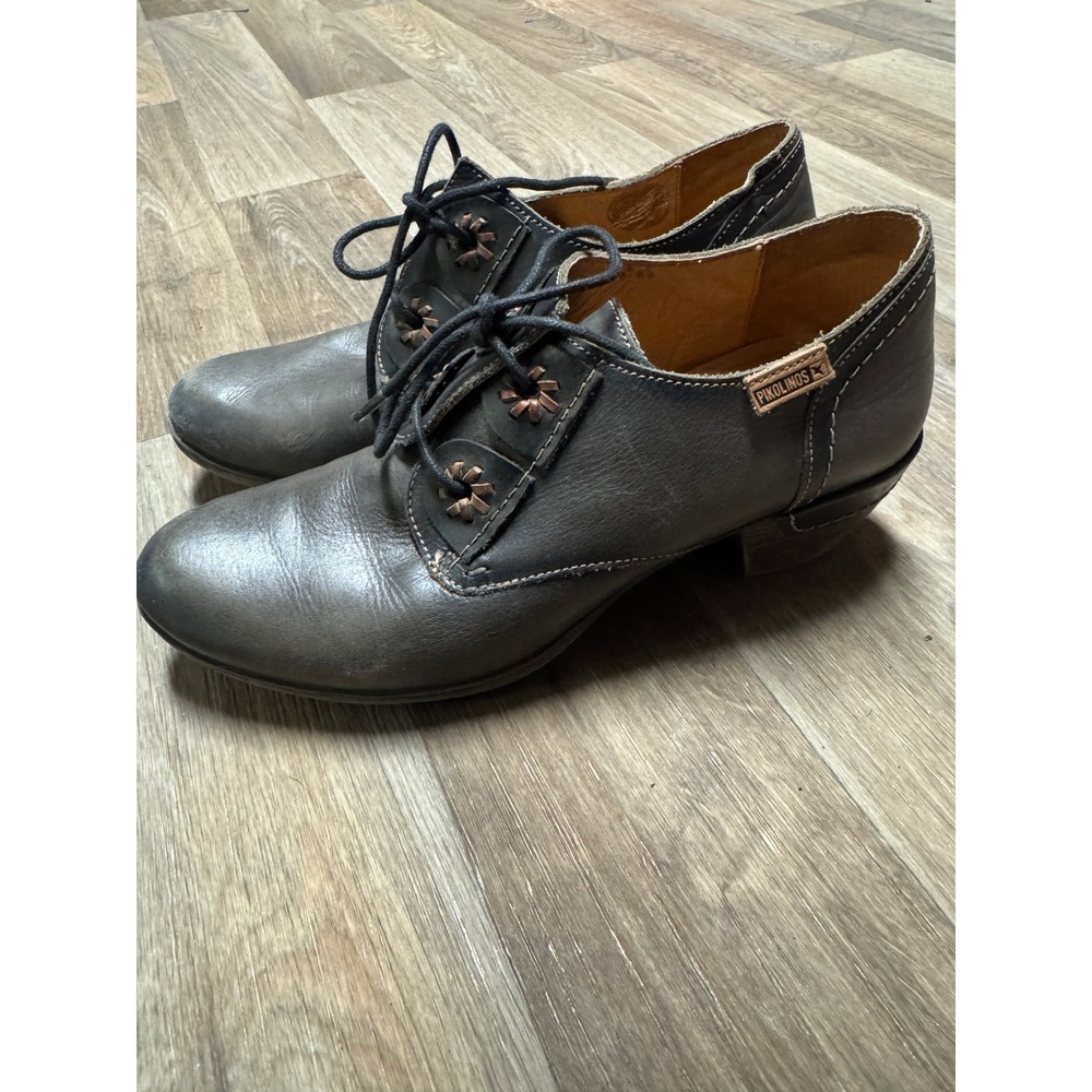Pikolinos Rotterdam Women Grey Leather Lace Up Oxford Heels Shoes EU 38 - Picture 2 of 11